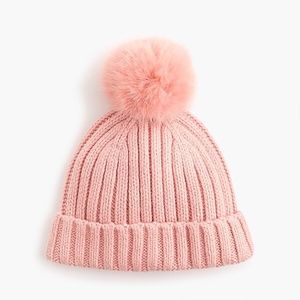 J. Crew NWT Ribbed beanie with faux-fur pom-pom